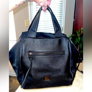 KOOBA  BLACK LEATHER PASADENA SATCHEL CROSSBODY PURSE BAG STITCHED BACK